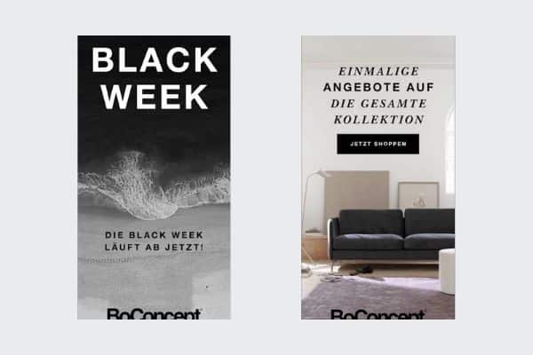 Google Display Werbebanner — BoConcept Black Week Promo