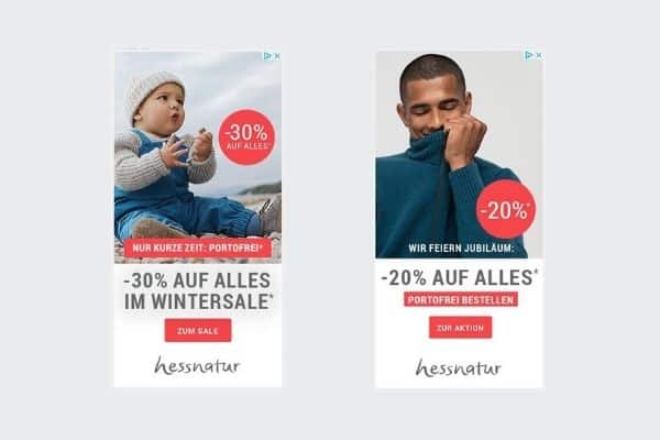 Google Display Werbebanner — hessnatur 20% auf alles