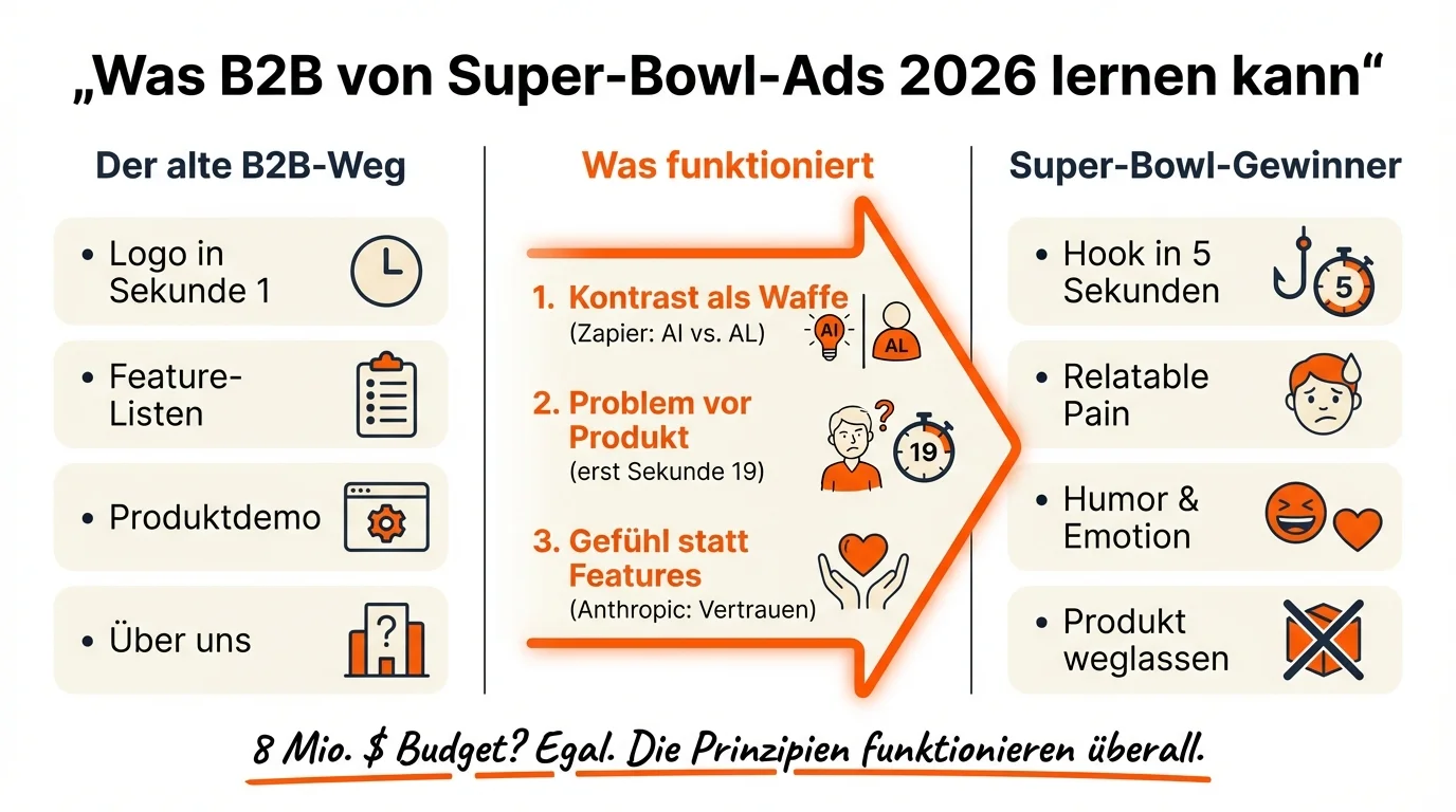 Super Bowl Ads 2026: Was B2B von Zapier & Anthropic lernen kann